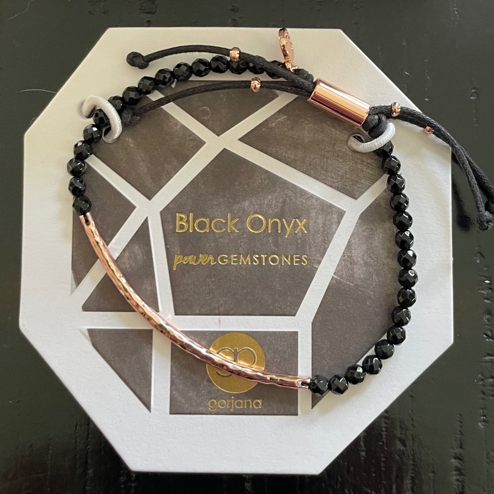 NWT - Gorjana Black Onyx Beaded Bracelet With Rose Gold Accents and Slide